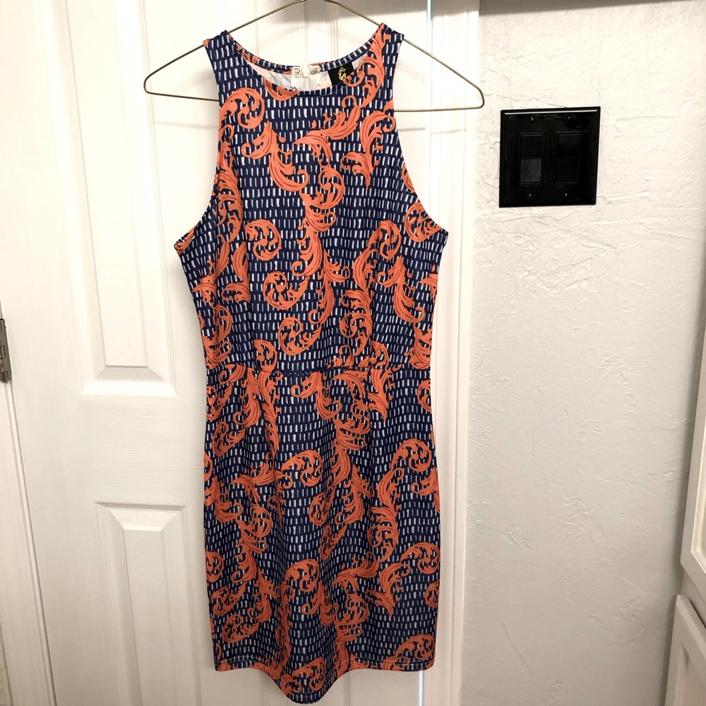 Blue and Orange Fashion Dress Size L